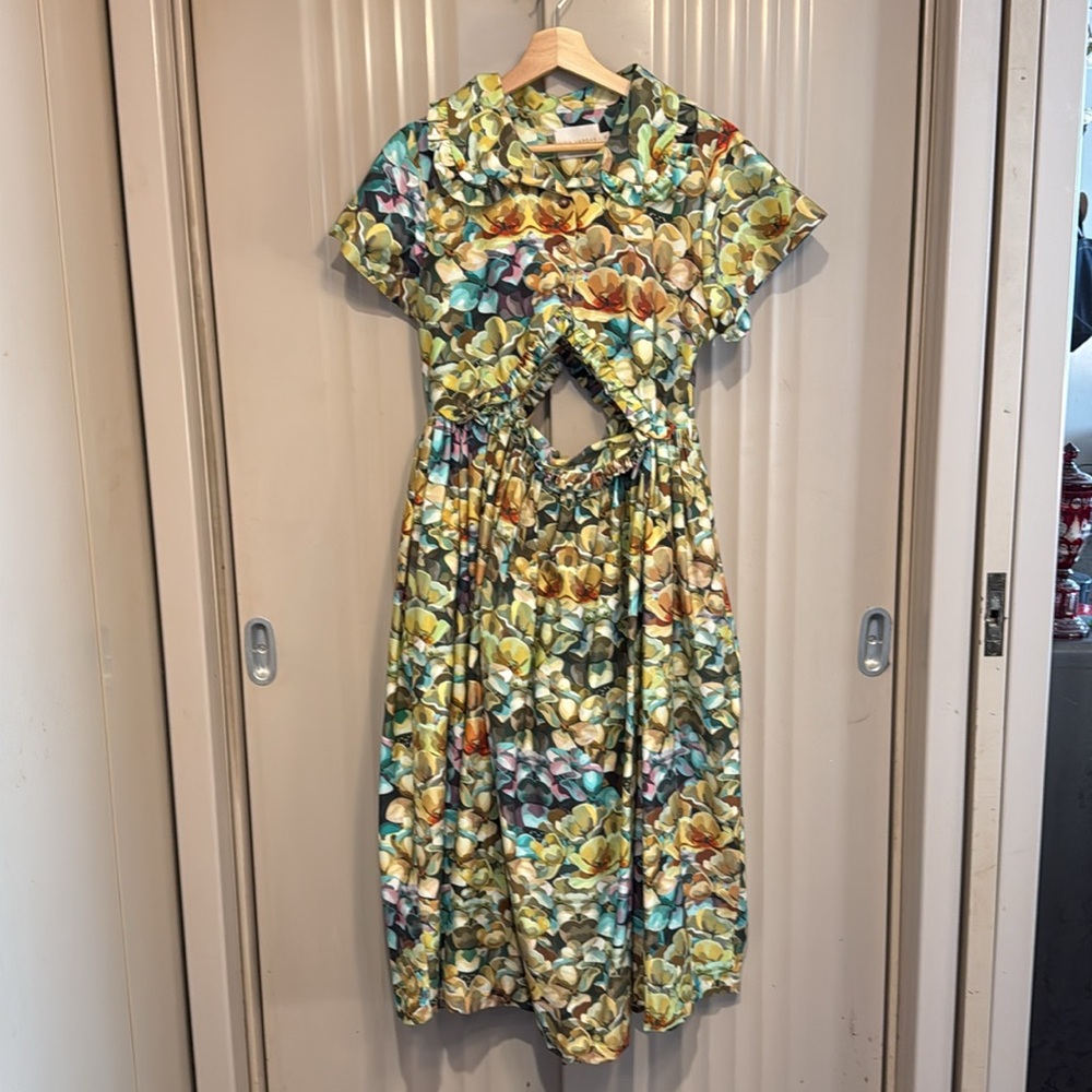 Kika Vargas flower patterned cotton dress with cut outs